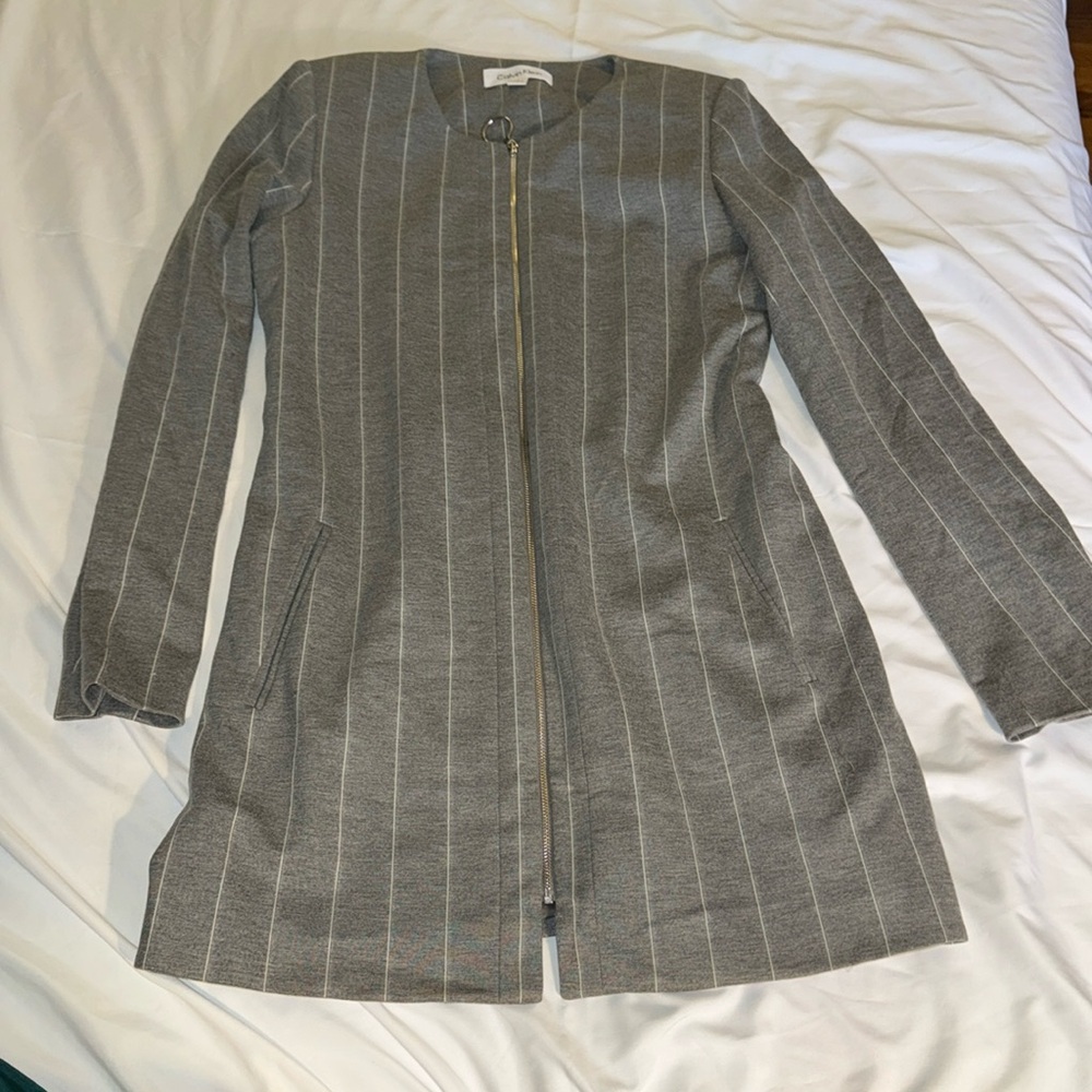 Calvin Klein zip up grey striped blazer